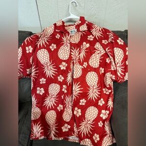 Men's Red Pineapple Print Casual Button-Down Shirt